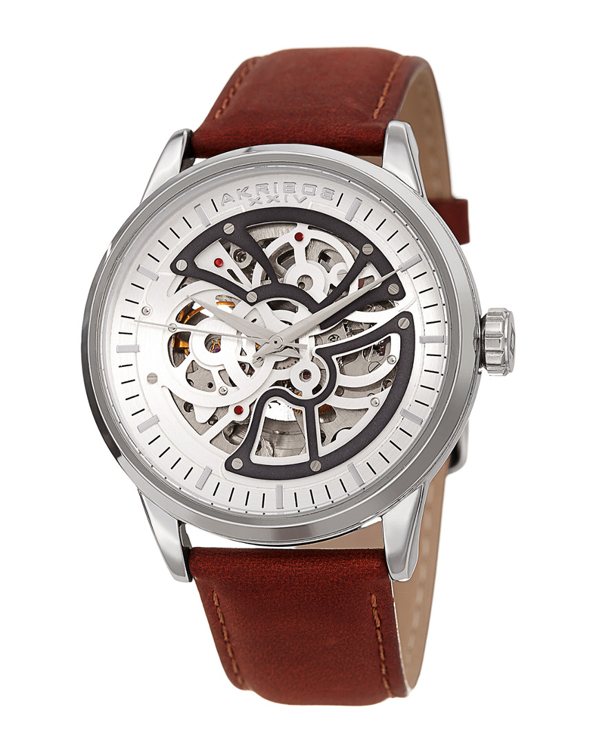 Akribos Xxiv Men's Leather Watch In Brown