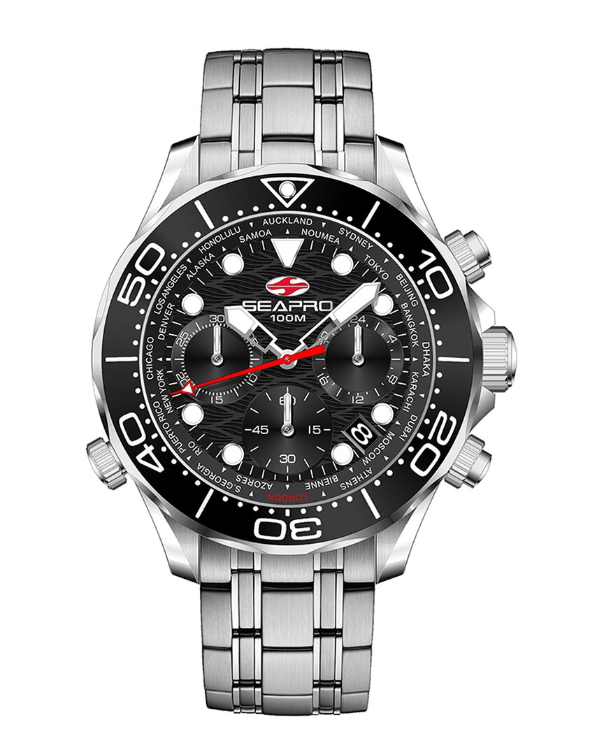 Seapro Mondial Timer Chronograph Quartz Black Dial Mens Watch Sp0150