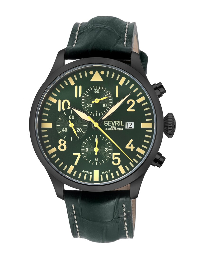 Gevril Vaughn Mens Chronograph Automatic Watch 47104-1 In Black / Green / Yellow