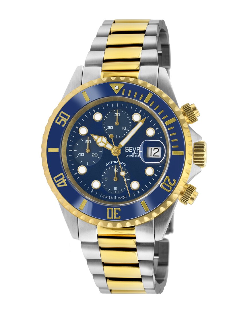 Gevril Wall Street Chrono Chronograph Automatic Blue Dial Men's Watch 4151a In Two Tone  / Blue / Gold Tone / Yellow