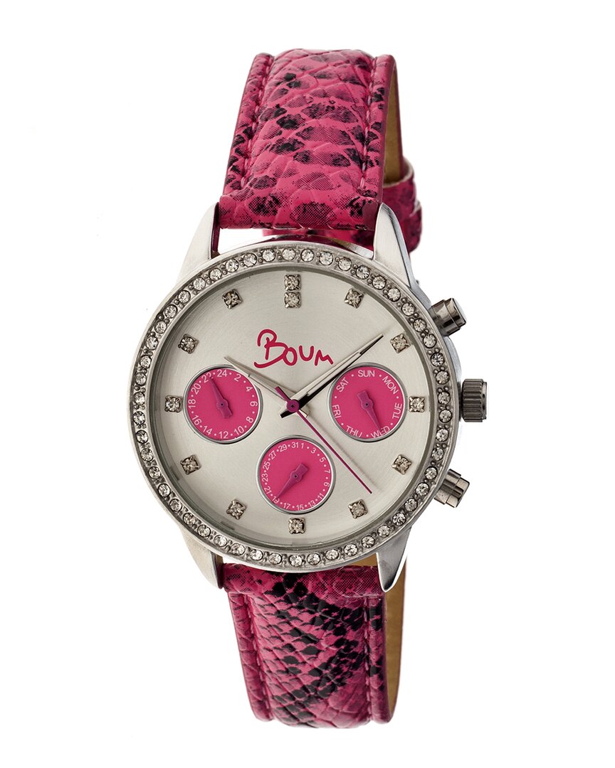 Boum Serpent Multi-function Silver Dial Hot Pink Leather Ladies Watch Bm2403 In Ink / Pink / Silver