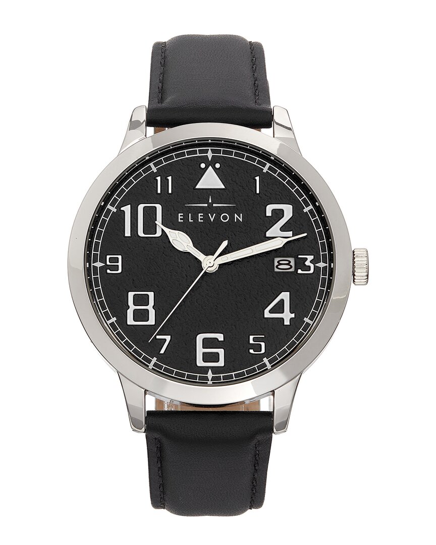 Elevon Sabre Leather-band Watch With Date In Grey
