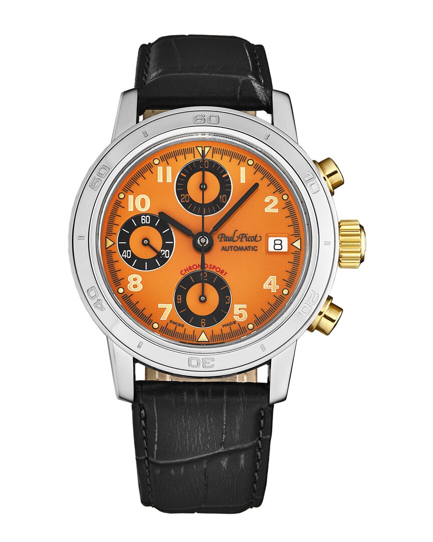 Paul Picot Chronosport Chronograph Automatic Orange Dial Men's Watch P7033.20a.935 In Black / Orange