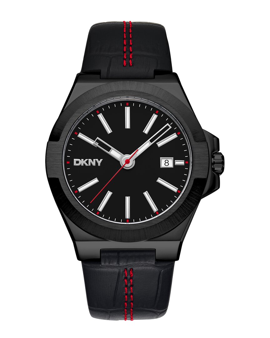 Dkny Men's Modernist Black Leather Strap Watch, 42mm In Black
