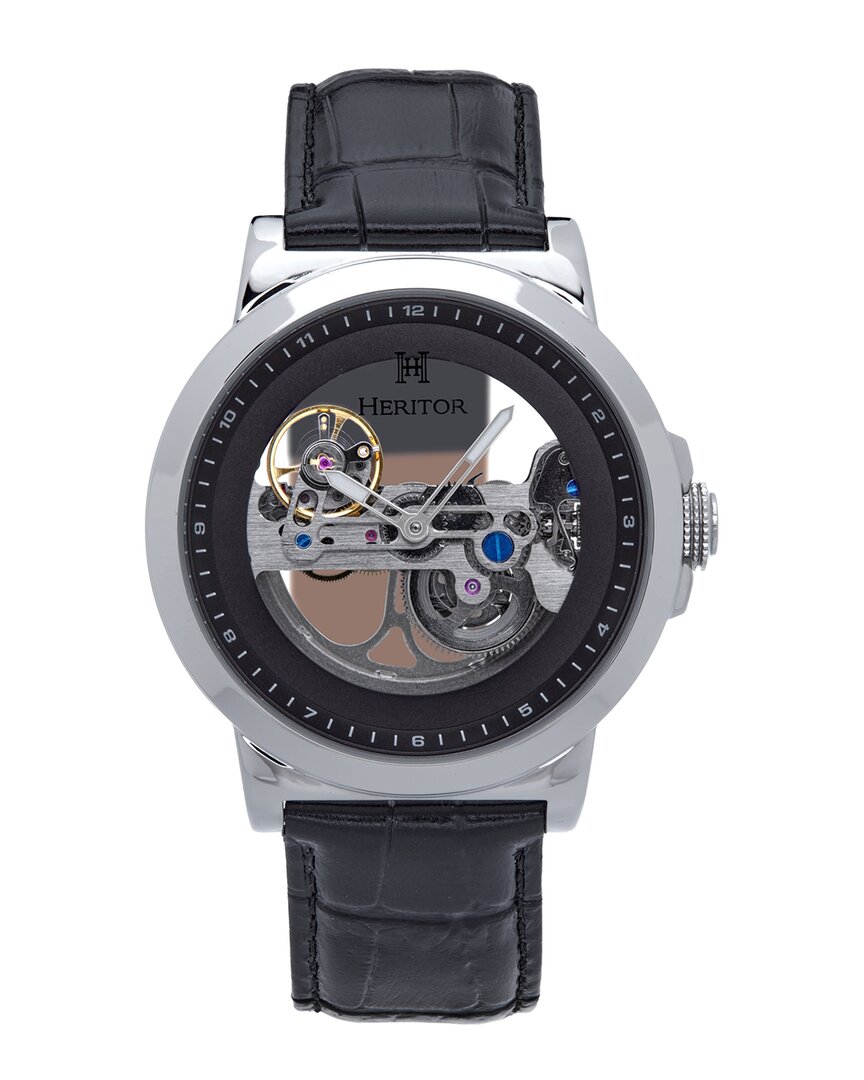 Heritor Automatic Xander Semi Skeleton Leather Band Watch In Grey
