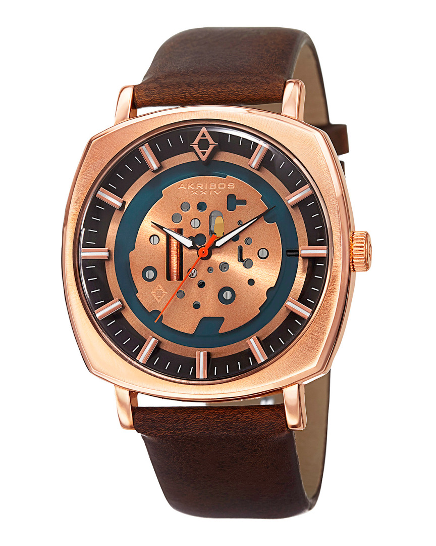 Akribos Xxiv Men's Leather Watch In Multicolor