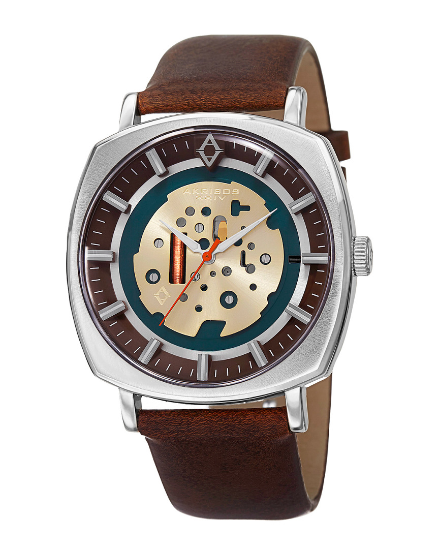 Akribos Xxiv Men's Leather Watch In Multicolor