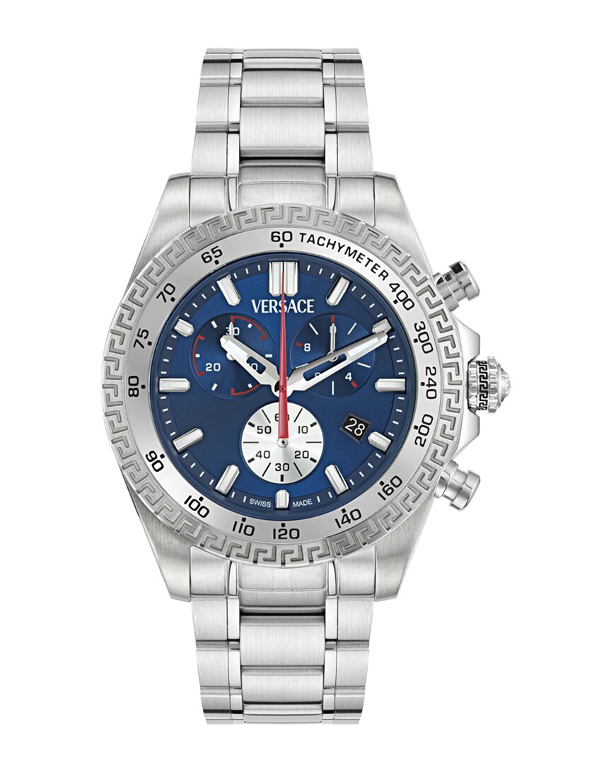 Versace Chrono X Leather Watch In Metallic
