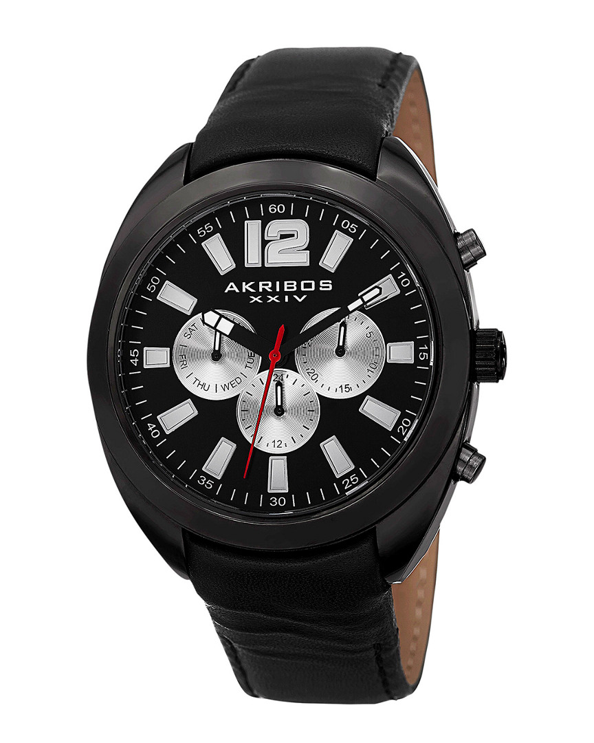 Akribos Xxiv Men's Leather Watch In Black