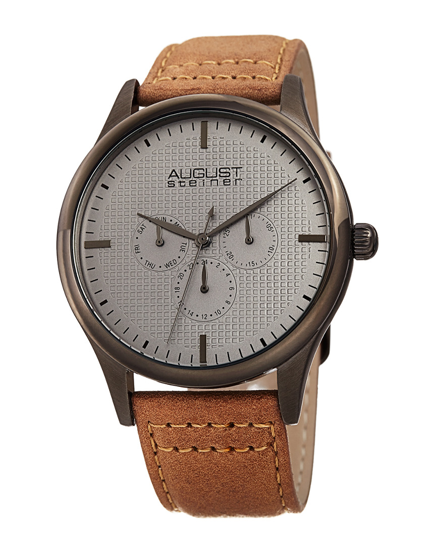 August Steiner Men's Genuine Leather Strap Watch