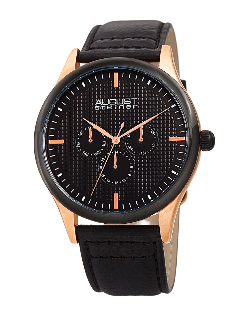 August Steiner Men's Genuine Leather Strap Watch