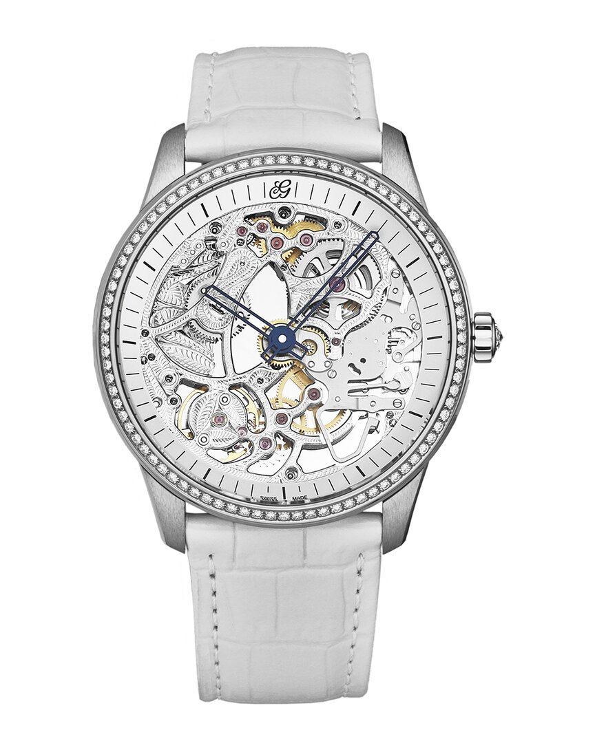 Charles Girardier Skelton Automatic Diamond Ladies Watch 1759pd In Blue / White