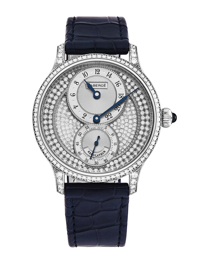 Fabergé Faberge Agathon Hand Wind Silver Dial Mens Watch Fab-1213 In Blue / Gold / Gold Tone / Silver / White