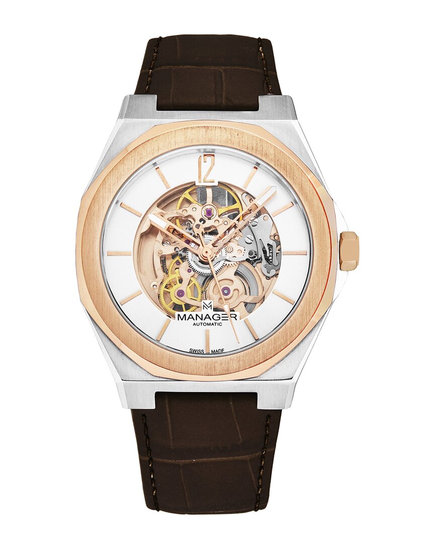 Manager Open Mind Automatic Silver Dial Men's Watch Man-ro-05-bl In Brown / Gold Tone / Rose / Rose Gold Tone / Silver