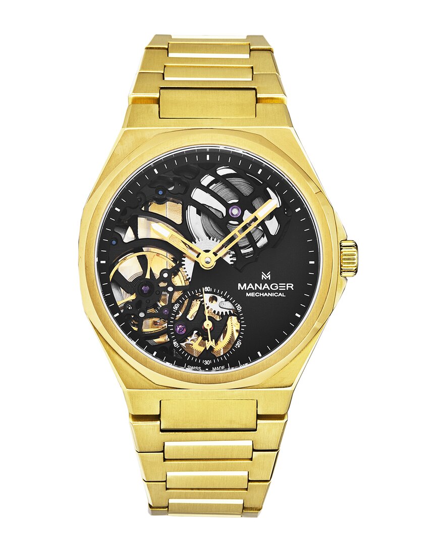 Manager Revolution Hand Wind Black Dial Mens Watch Man-rm-10-gm In Black / Gold Tone / Yellow