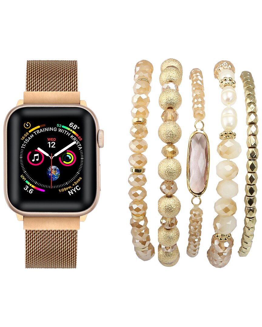 Shop Posh Tech Rose Gold Skinny Metal Loop Band For Apple Watch And Bracelet Bundle
