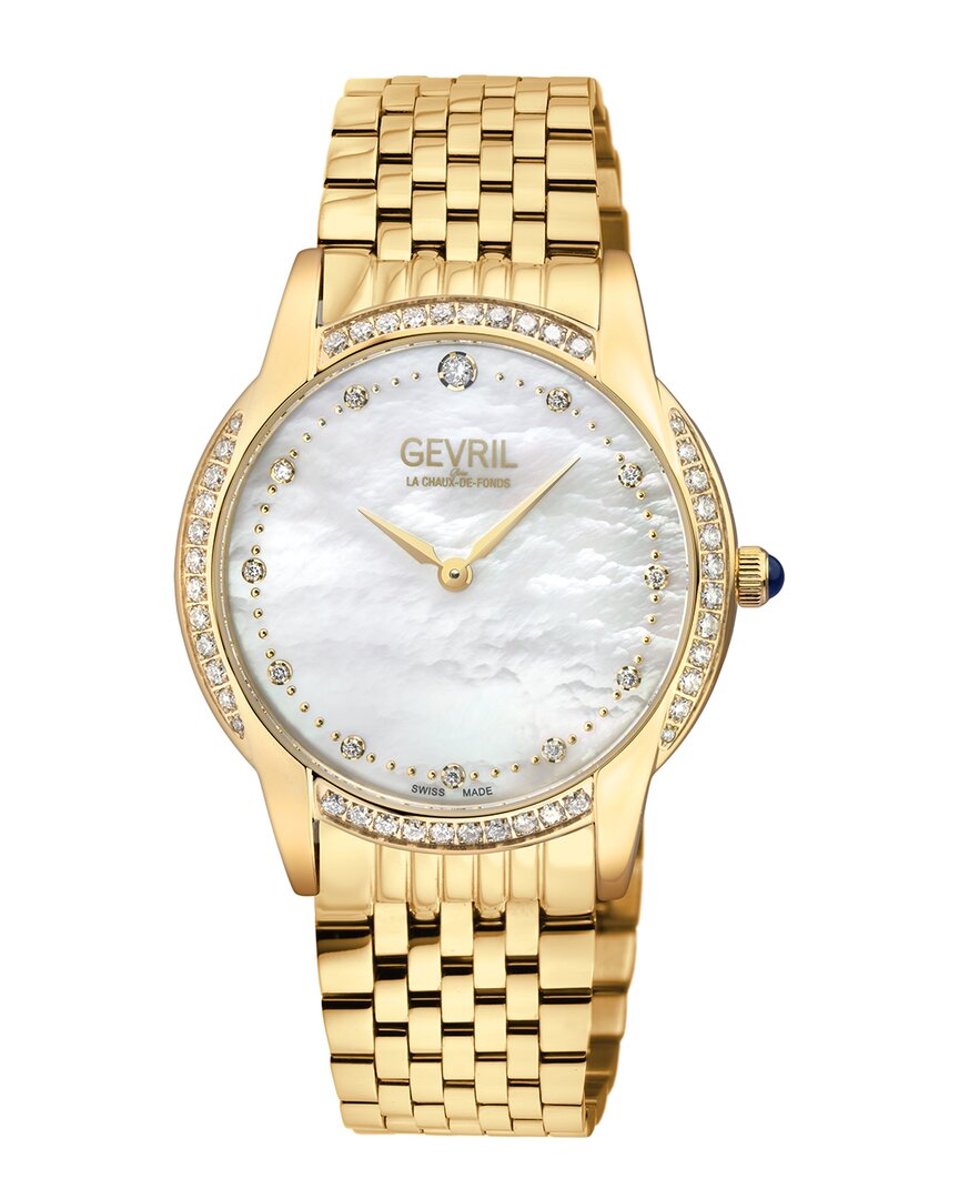 Gevril Airolo Diamond Mother Of Pearl Dial Ladies Watch 13221b In Blue / Gold Tone / Mop / Mother Of Pearl / Yellow