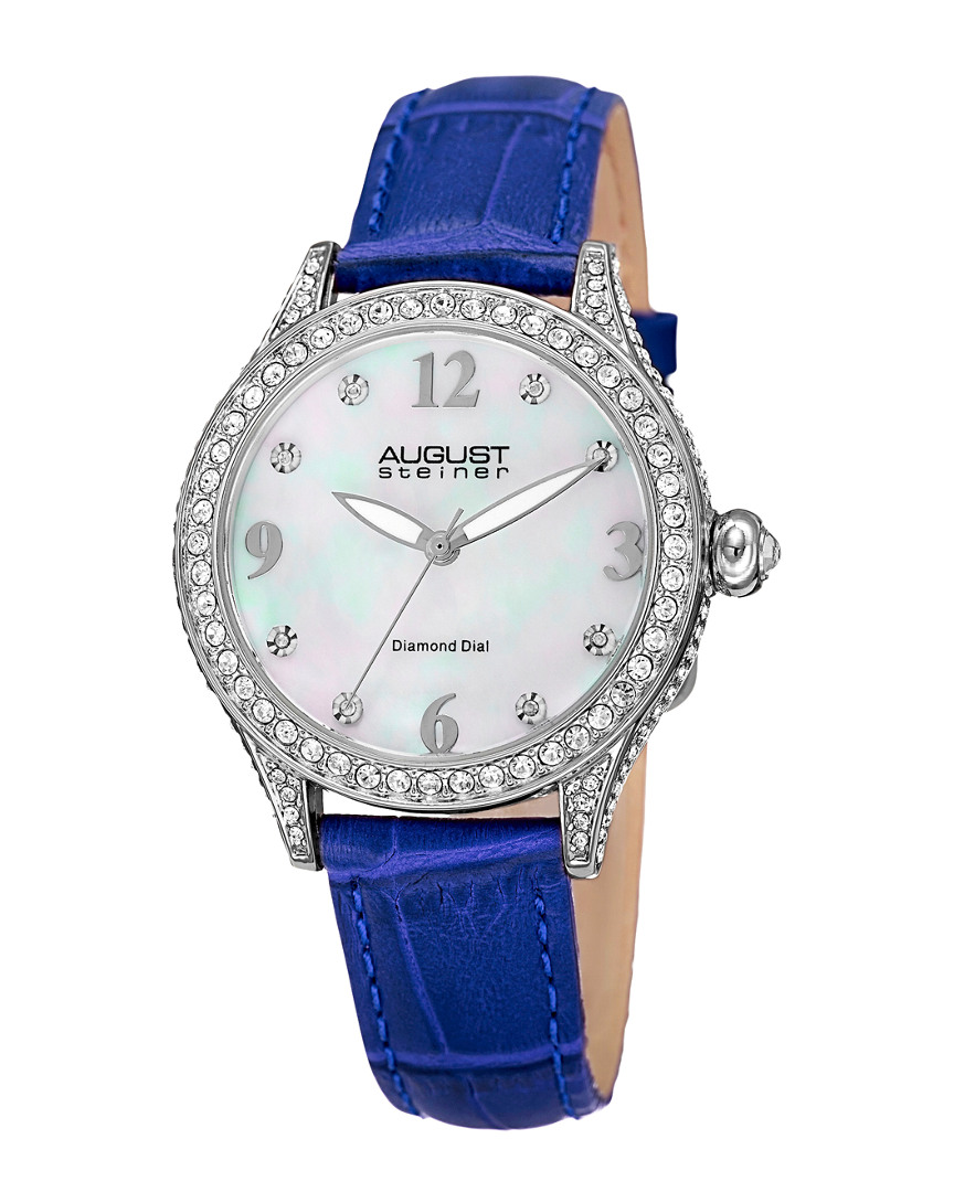 August Steiner Women's Genuine Leather Diamond Watch In Multicolor