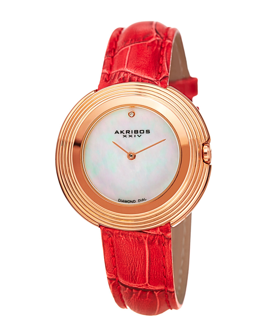 Akribos Xxiv Women's Leather Diamond Watch In Multicolor
