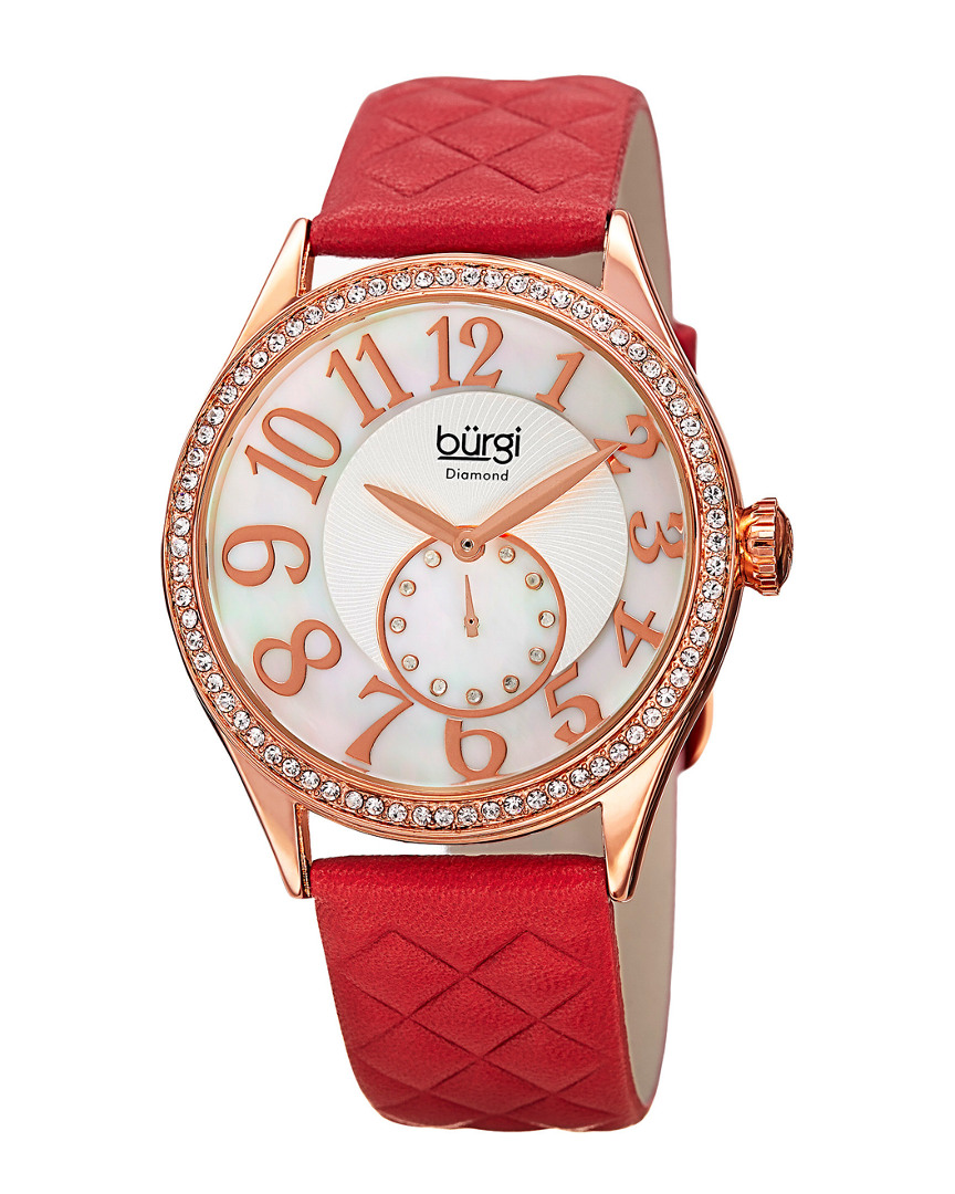 Burgi Women's Genuine Leather Diamond Watch
