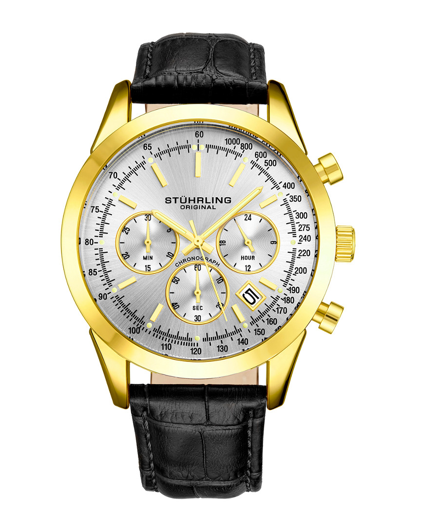Stuhrling Original Monaco Quartz Silver Dial Men's Watch M13652 In Black / Gold Tone / Silver / Yellow
