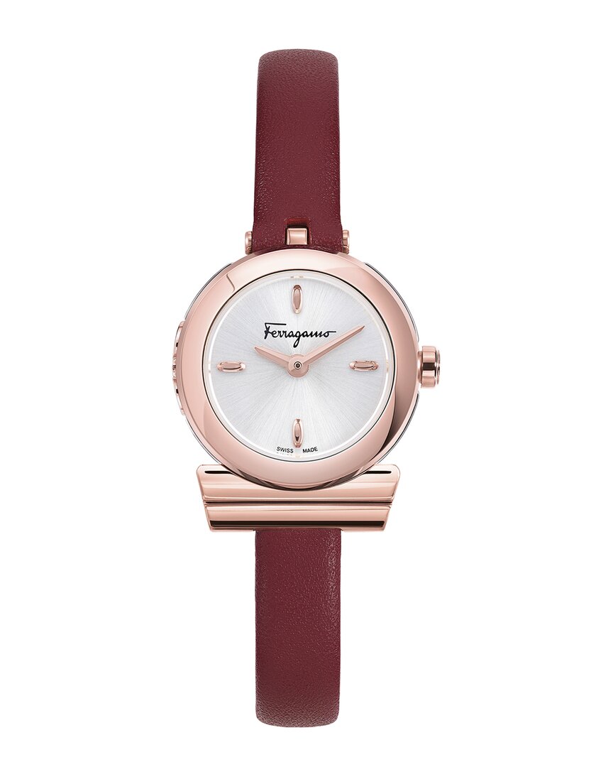 Ferragamo Gancino Rose Gold Ion Plated Stainless Steel Strap Watch, 22.5mm In Silver/red