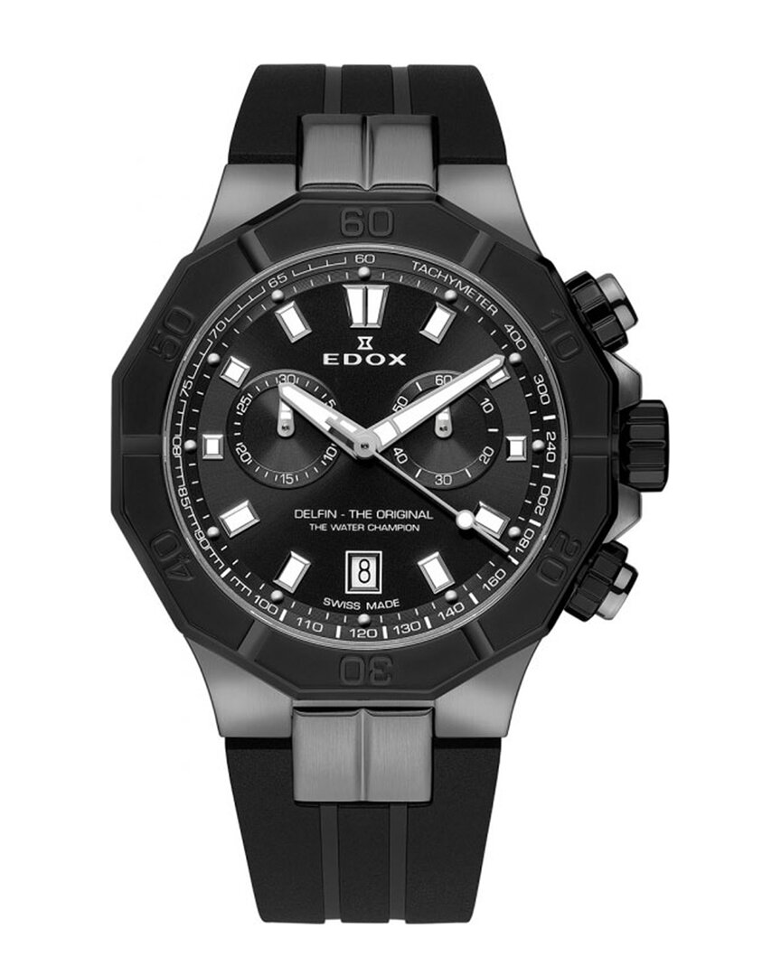 Edox Delfin Mens Chronograph Quartz Watch 10113 37gnca Ngin In Black