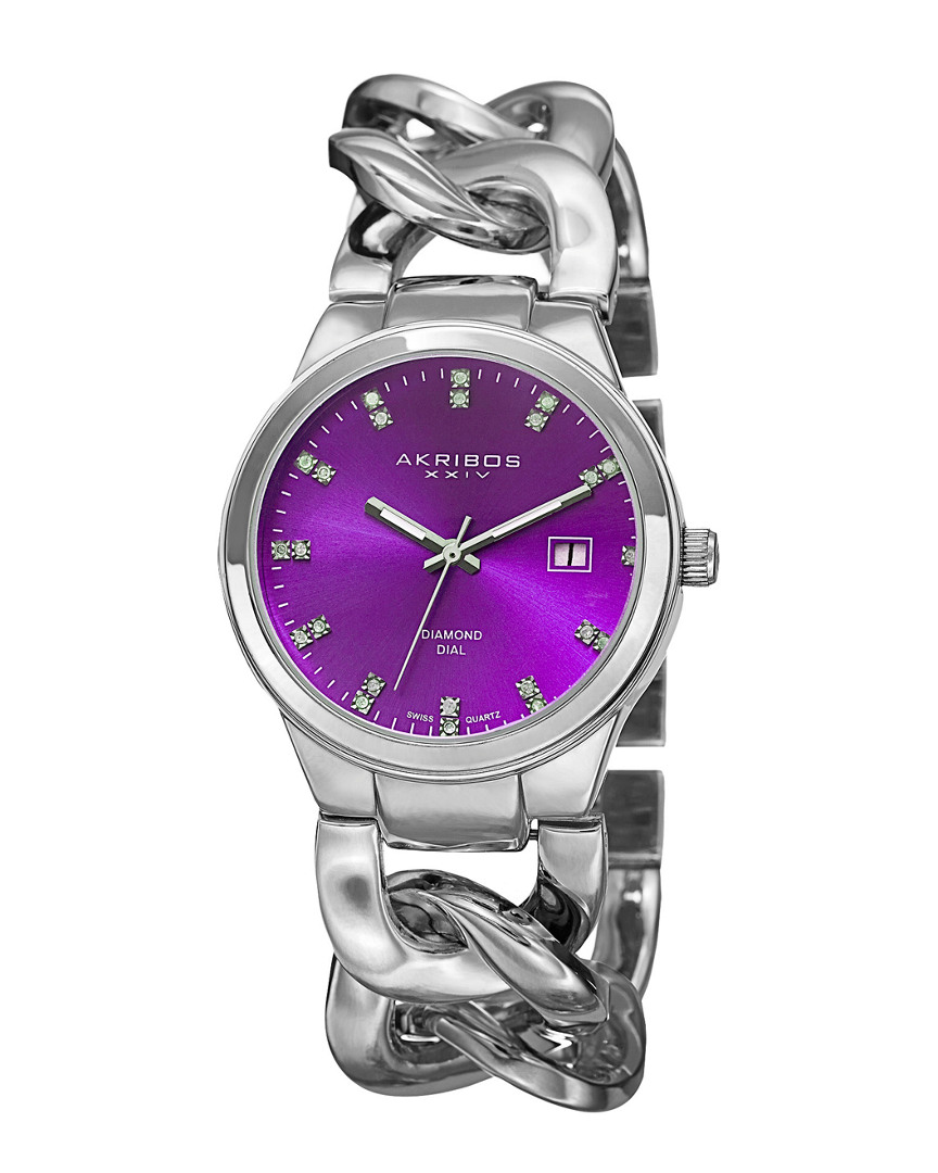 Akribos Xxiv Women's Diamond-accented Chain Link Watch