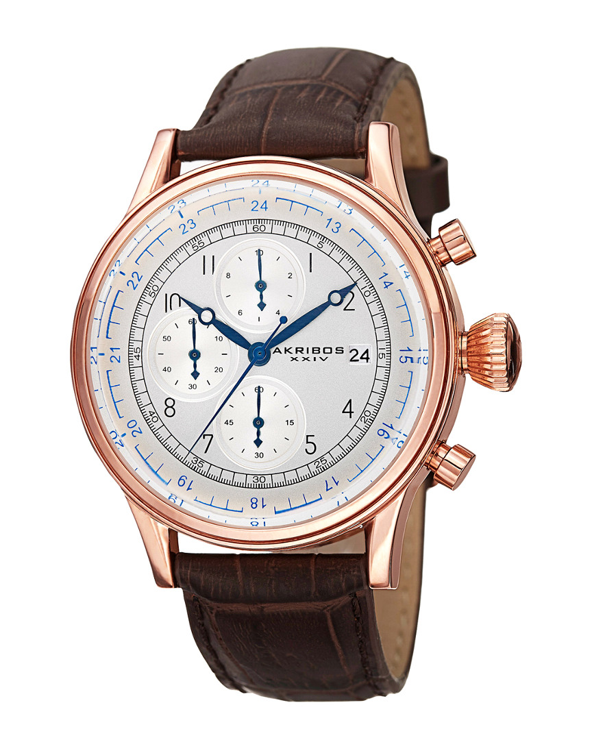 Akribos Xxiv Men's Genuine Leather Chronograph Watch