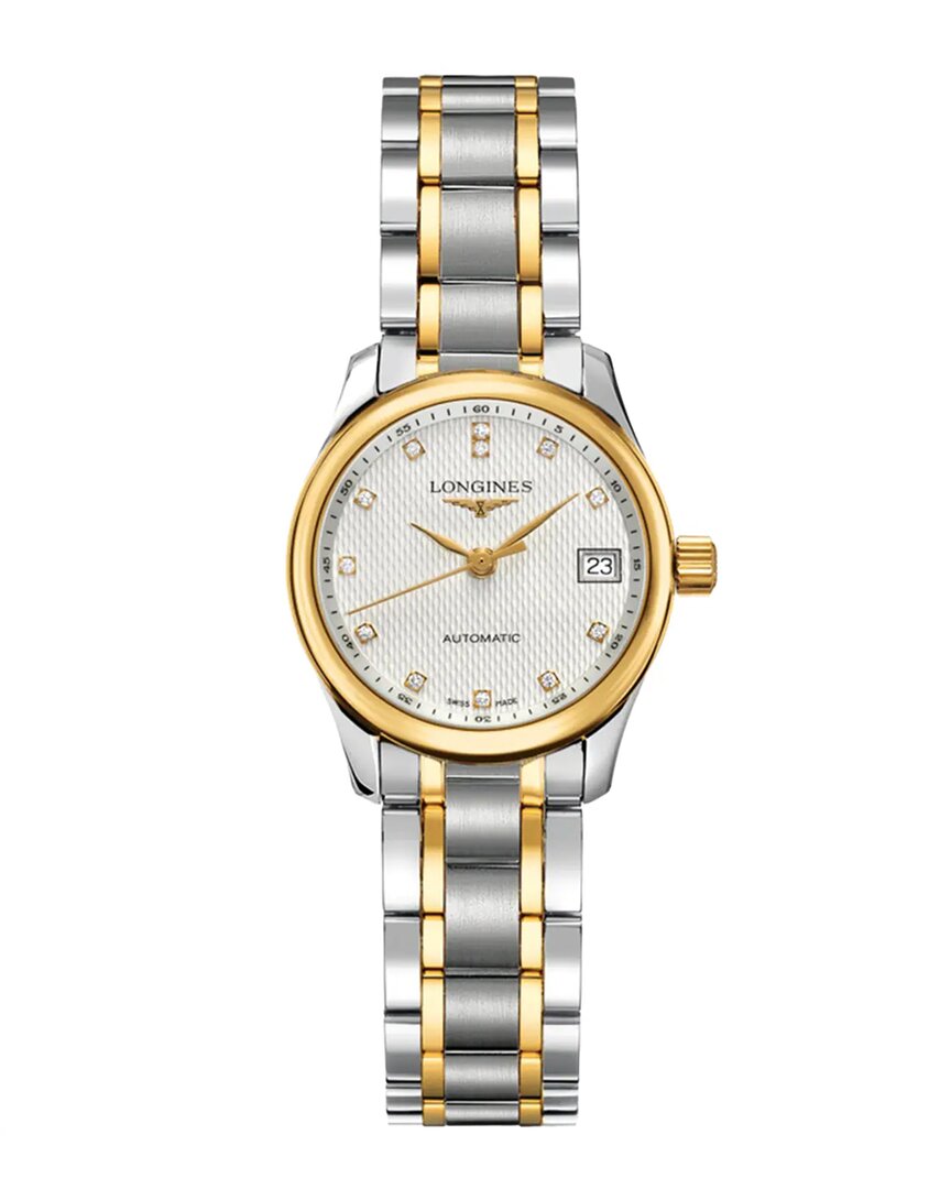 Longines Women's Swiss Automatic Master Diamond Accent 18k Gold And Stainless Steel Bracelet Watch 26mm L2128