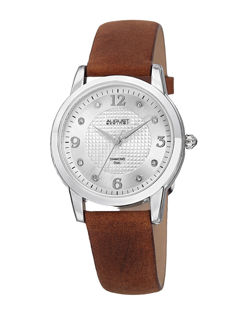 August Steiner Women's Geniune Leather Diamond Watch