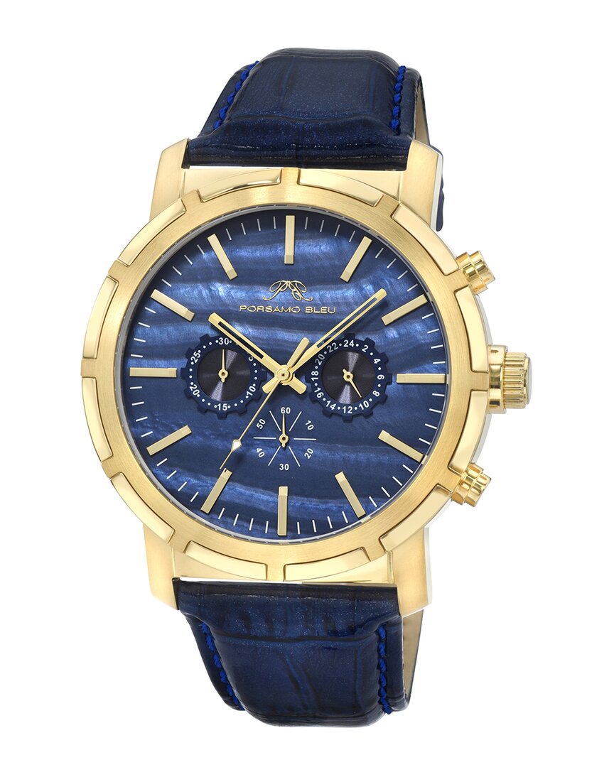 Porsamo Bleu Nyc Chrono Chronograph Quartz Blue Dial Men's Watch 1282bnyl In Blue / Gold / Gold Tone / Mother Of Pearl / Yellow