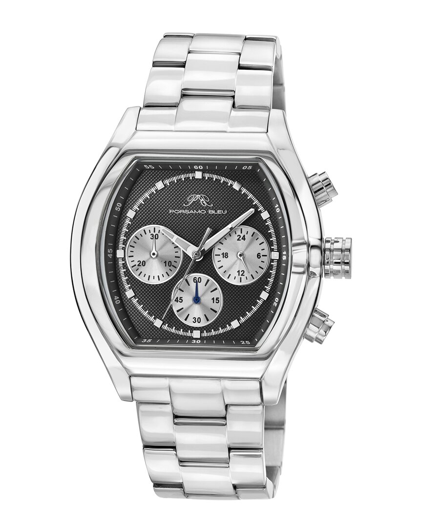 Porsamo Bleu Roman Chronograph Quartz Black Dial Men's Watch 1291cros In Black / Silver
