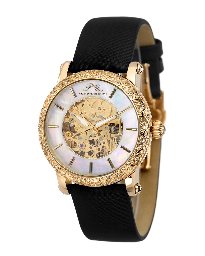 Porsamo Bleu Liza Automatic Silk Covered Leather Strap Watch, 38mm