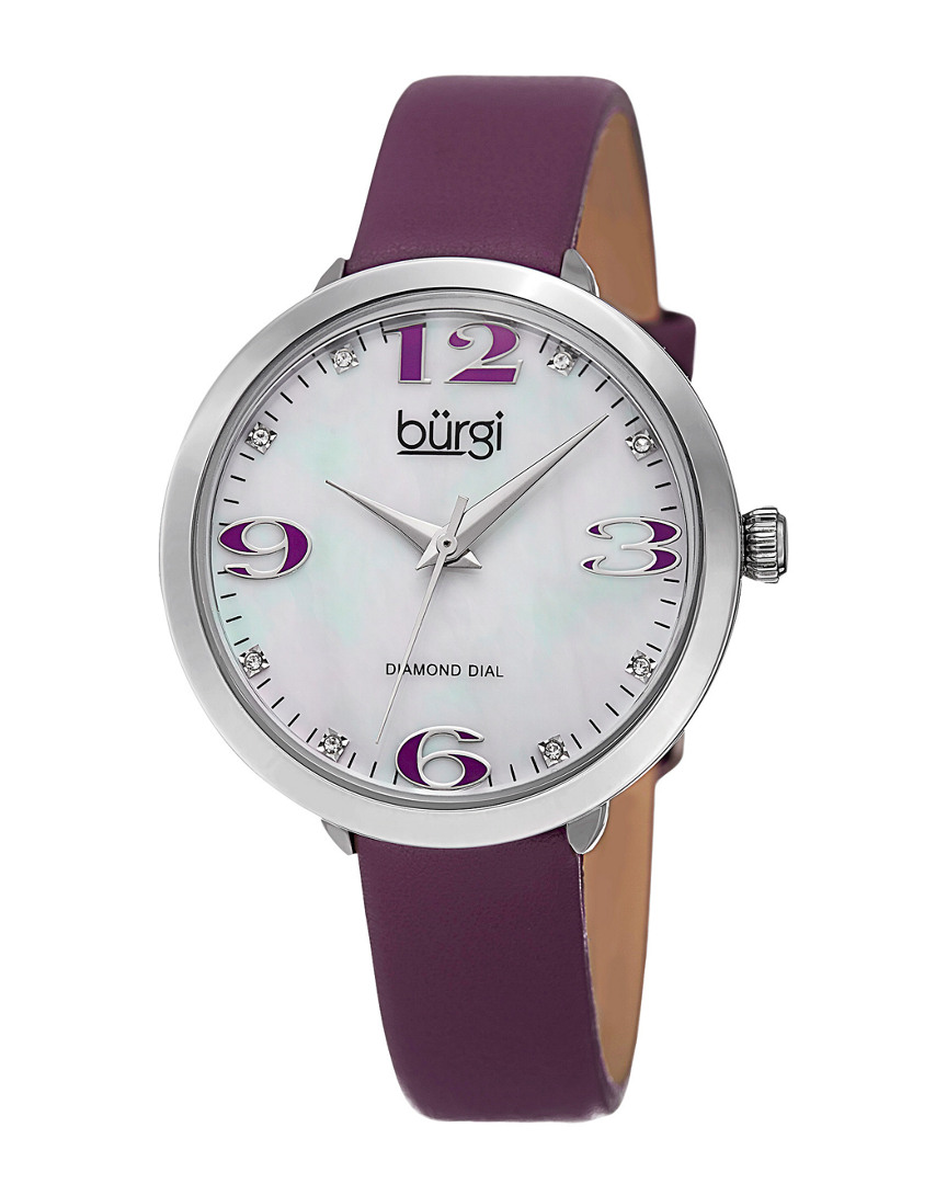 Burgi Women's Diamond Genuine Leather Watch