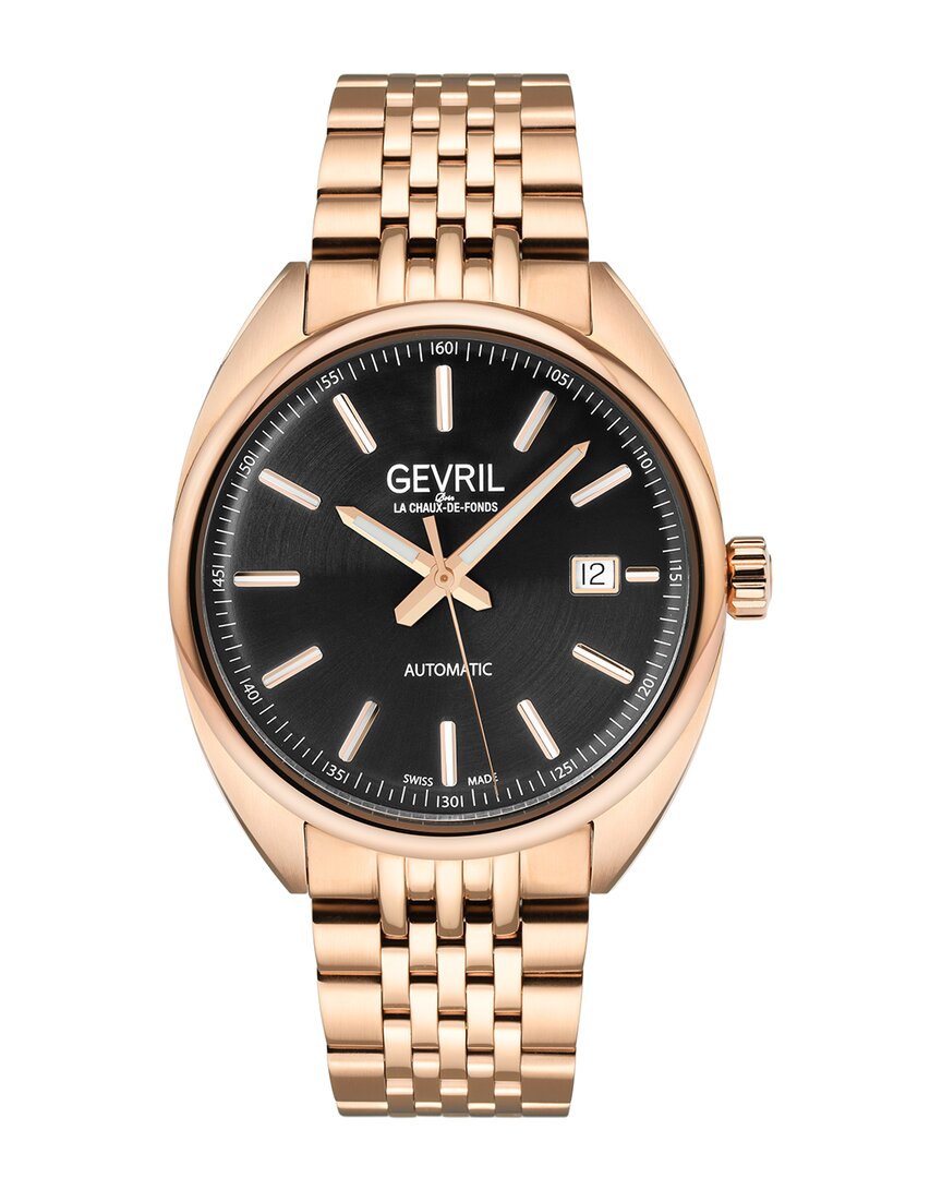 Gevril Five Points Automatic Black Dial Mens Watch 48703 In Black / Gold Tone / Rose / Rose Gold Tone