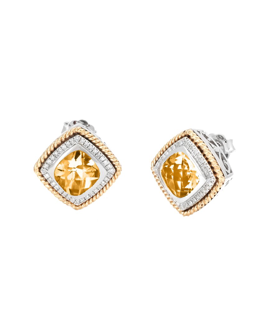 Gemstones 14k & Silver 4.09 Ct. Tw. Diamond & Citrine Earrings