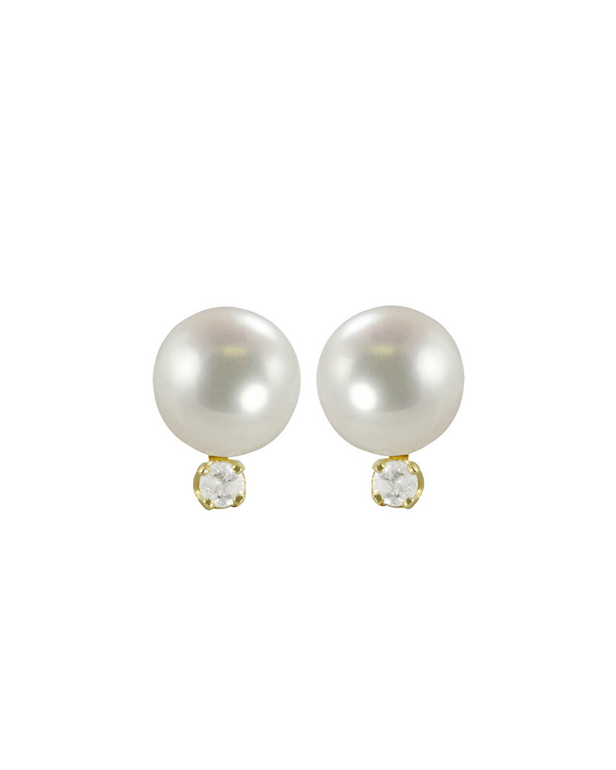 Pearls 14k Diamond Akoya-pearl Studs In Multicolor