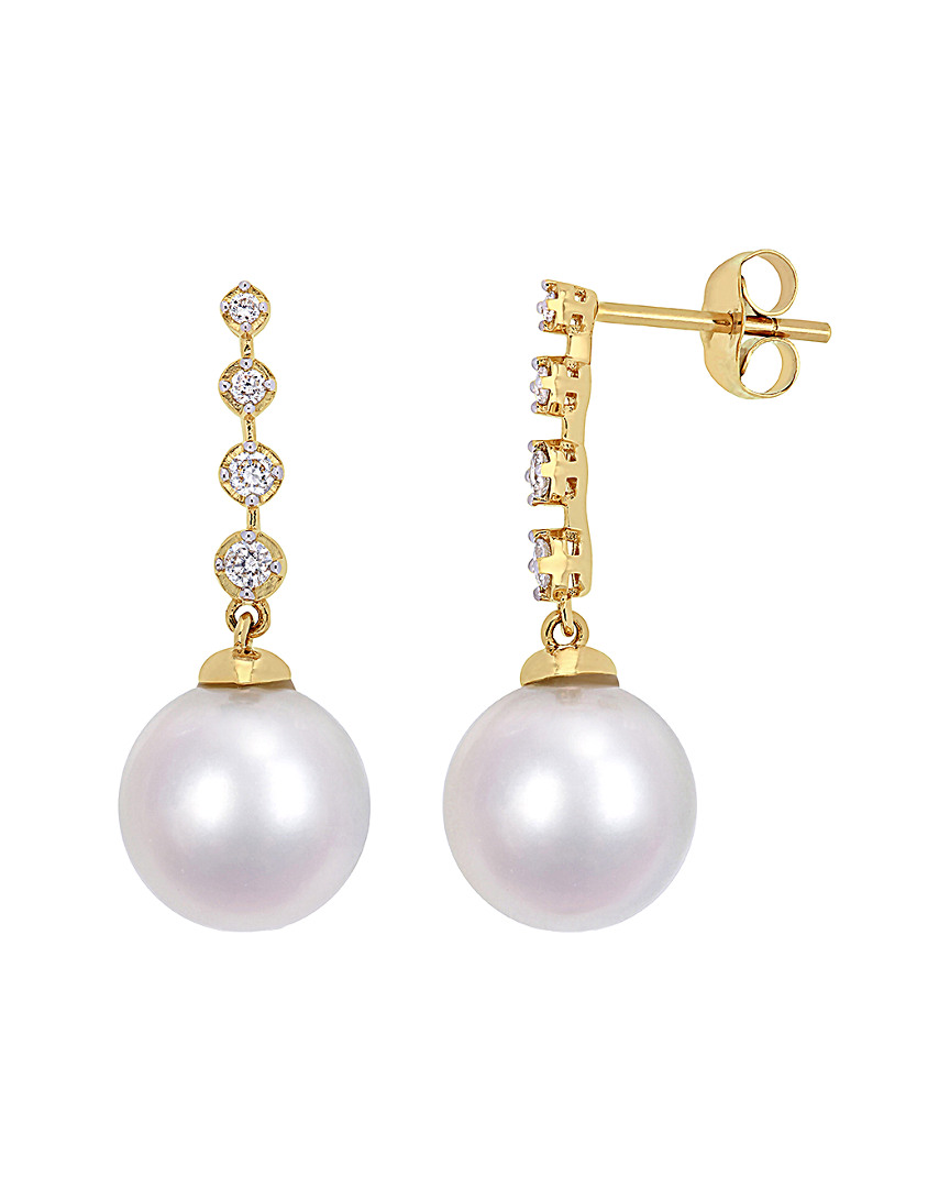 Pearls 14k 0.17 Ct. Tw. Diamond & 10-10.5mm South Sea Pearl Drop Earrings