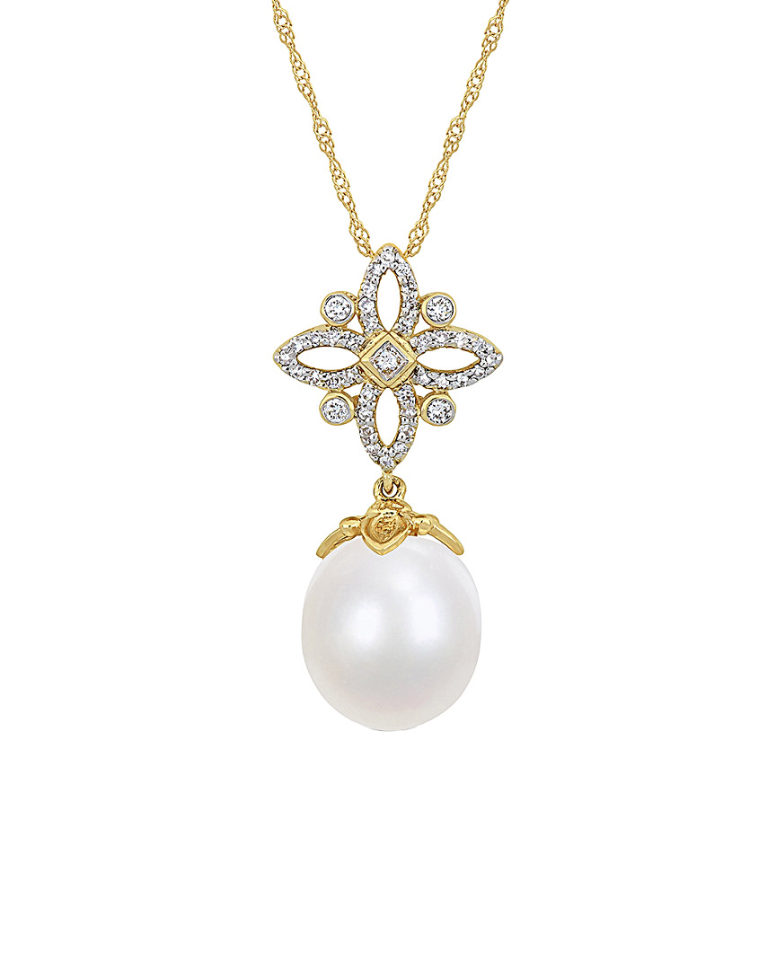 Pearls 14k 0.27 Ct. Tw. Diamond & 11-12mm South Sea Pearl Necklace