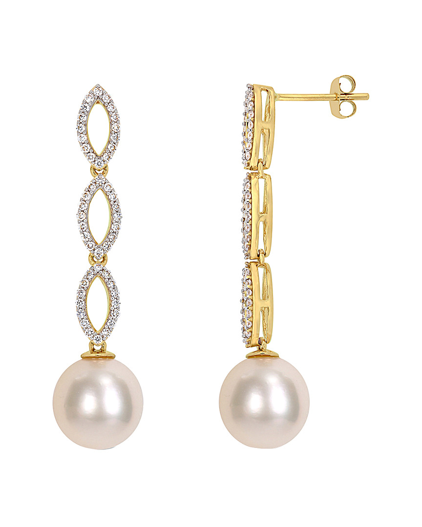 Pearls 14k 0.48 Ct. Tw. Diamond & 10.5-11mm South Sea Pearl Drop Earrings