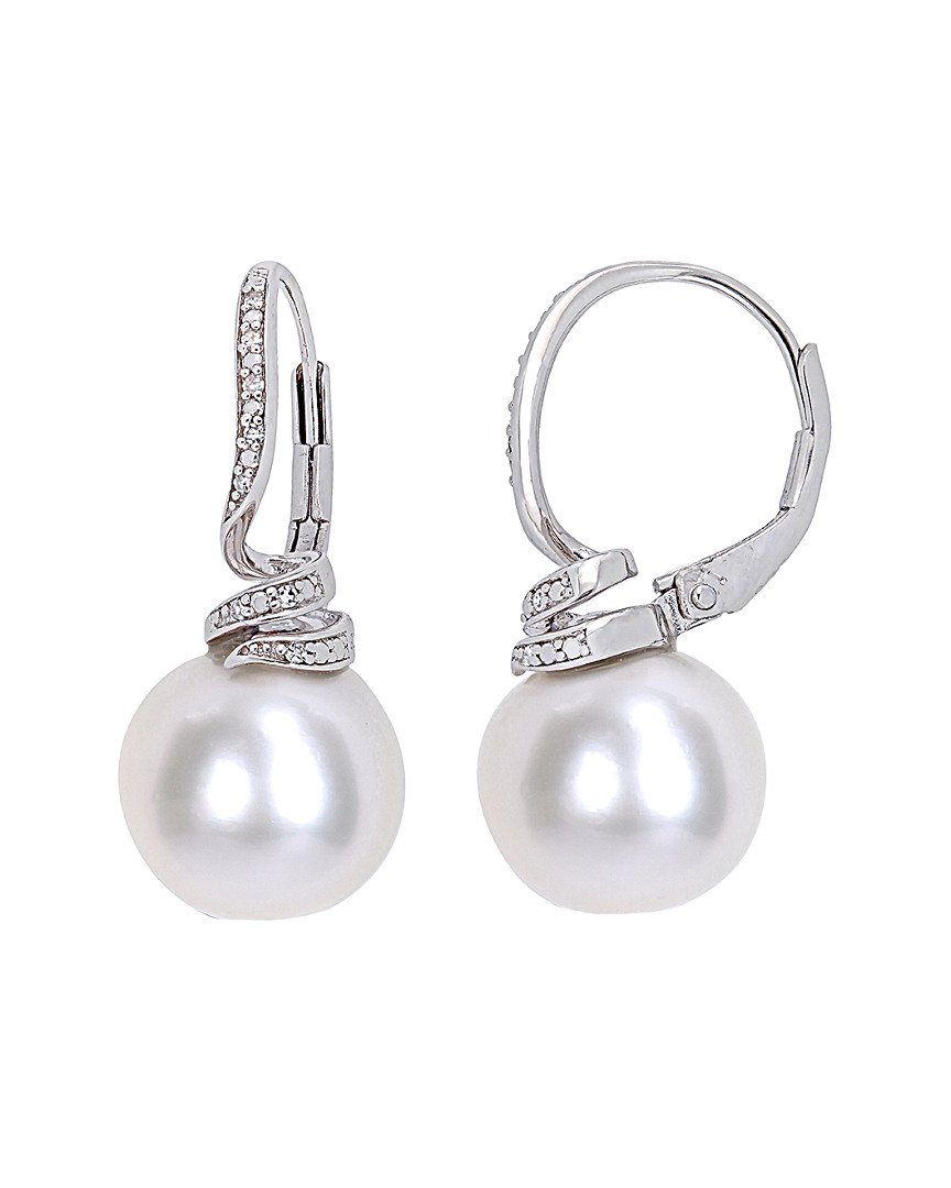 Shop Pearls Silver .05 Ct. Tw. Diamond & 11-12mm Freshwater Pearl Drop Earrings