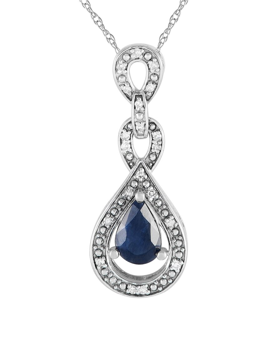 Gemstones 14k 0.08 Ct. Tw. Diamond & Sapphire Pendant Necklace In Metallic