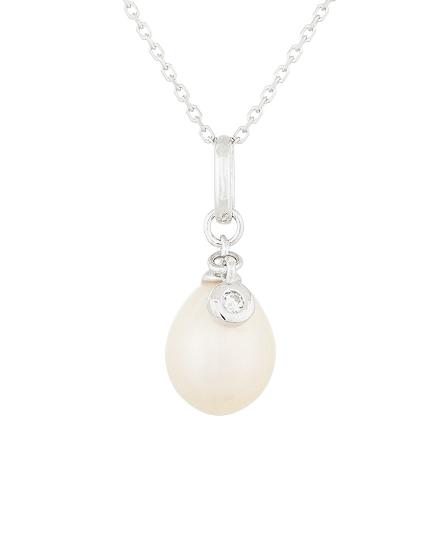 Splendid Pearls Silver 8-8.5mm Freshwater Pearl & Cz Dangling Necklace