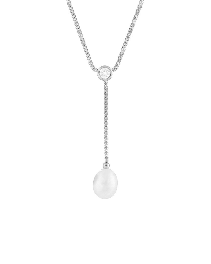 Splendid Pearls & Czs Silver 8-8.5mm Freshwater Pearl & Cz & Cz Necklace