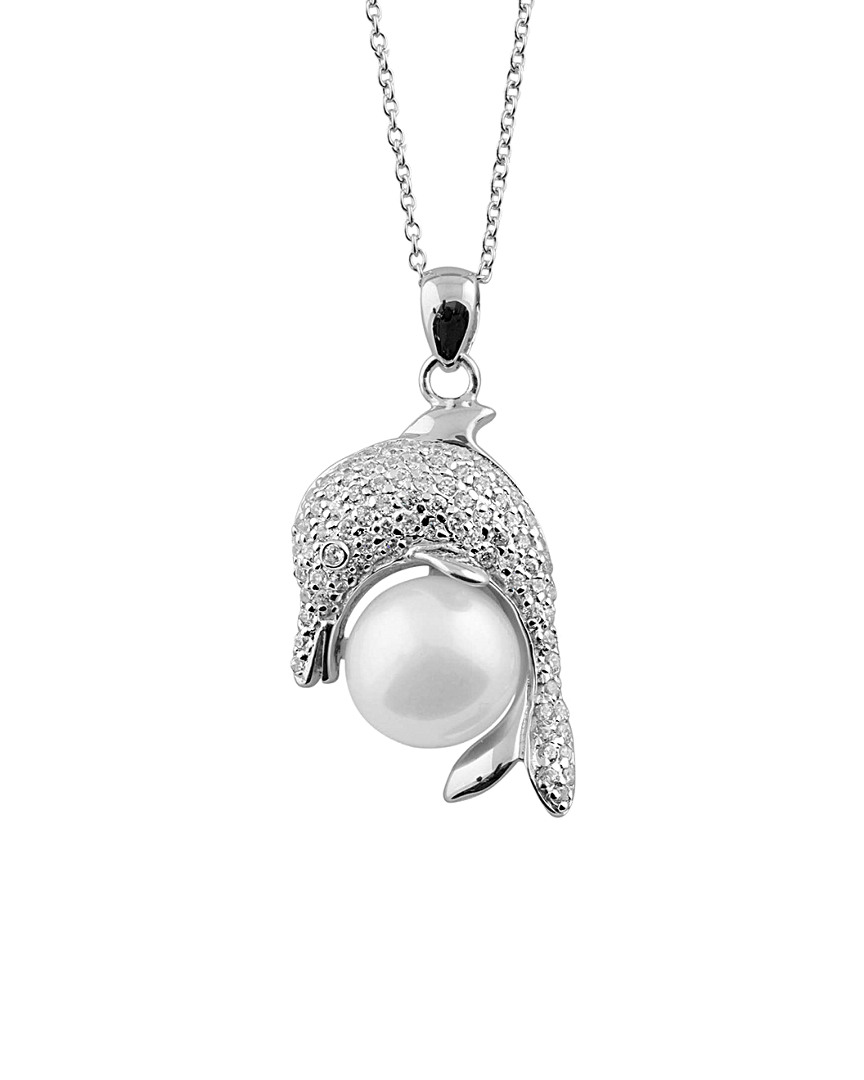 Splendid Pearls & Czs Silver 10-10.5mm Freshwater Pearl & Cz Dolphin Necklace