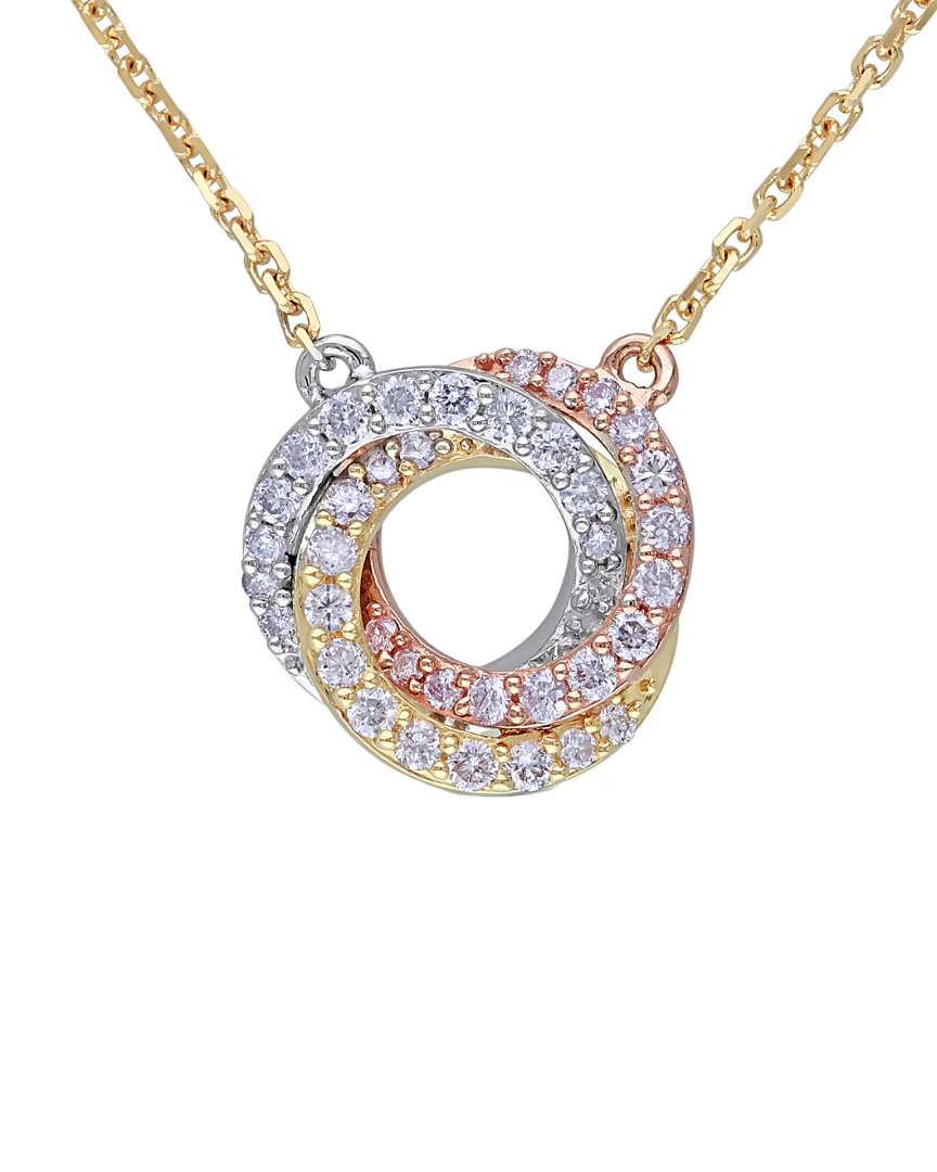 Diamond Select Cuts 14k Tri-tone 0.25 Ct. Tw. Diamond Interlocking Circle Necklace