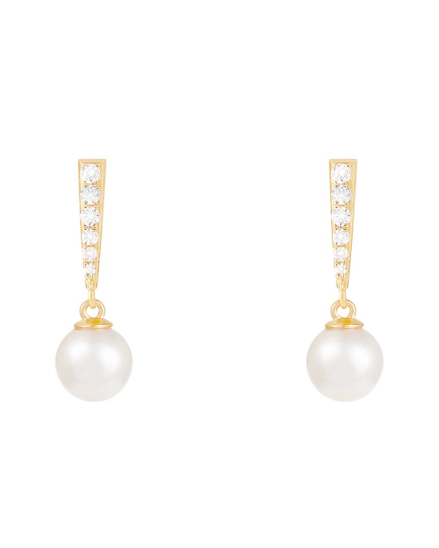 Splendid Pearls 14k 0.12 Ct. Tw. Diamond & 6-6.5mm Pearl Dangle Earrings