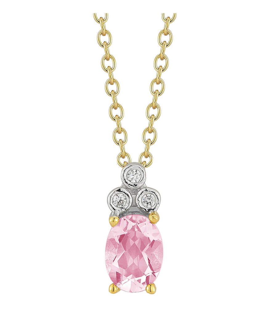 I. Reiss 14k 1.16 Ct. Tw. Diamond & Rose Quartz Necklace