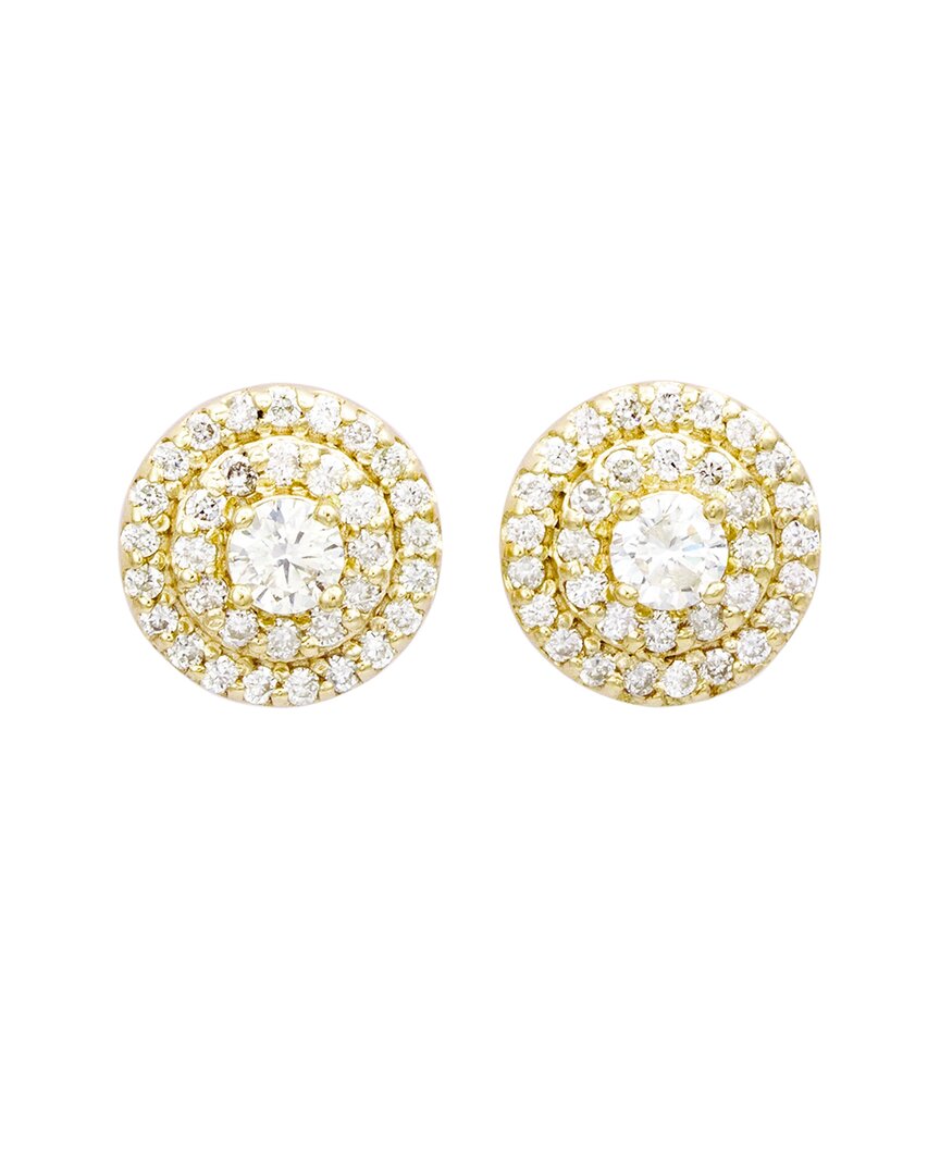 Suzy Levian 14k Yellow Gold & .60cttw Diamond Double Halo Stud Earrings